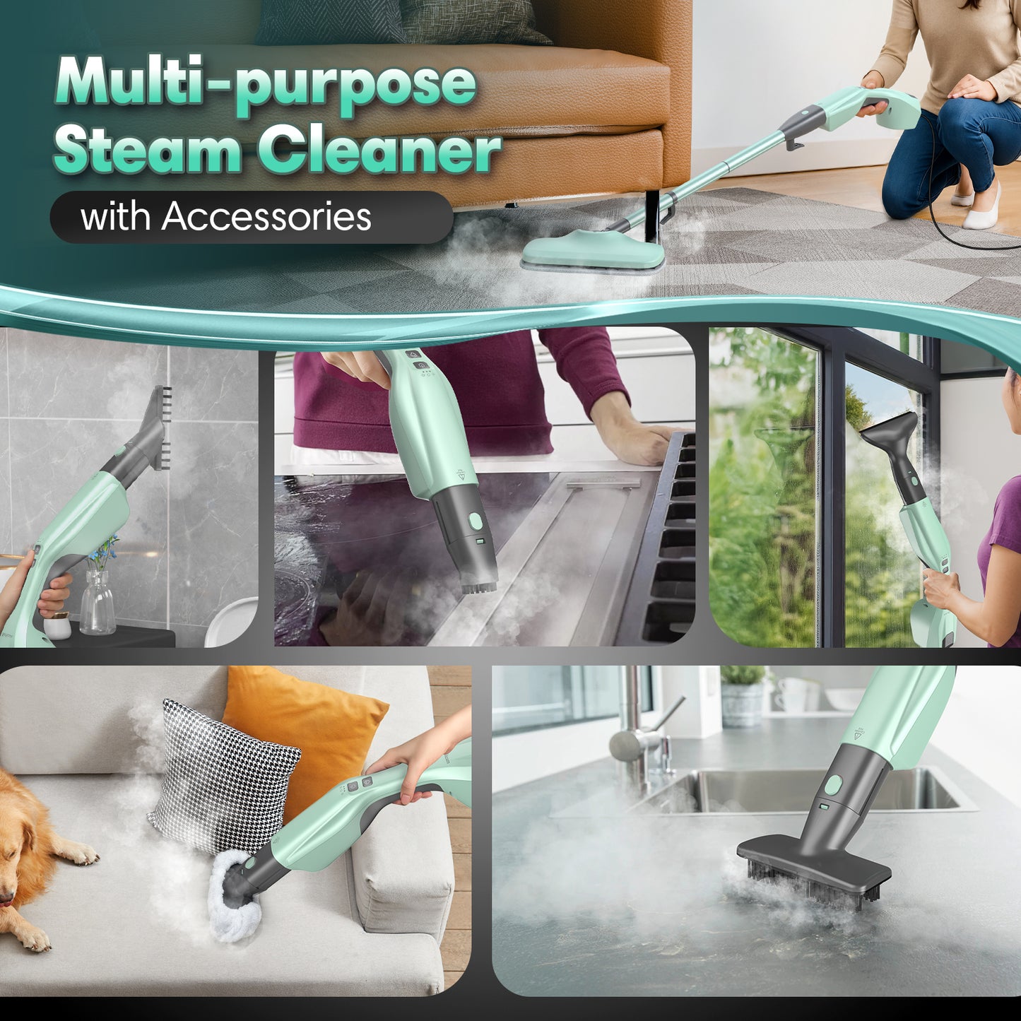 Standable Safe & High Temp Steam Mop Cleaner for Deep Cleaning, Powerful MultiPurpose and Heavy Duty Handheld Steam Cleaner, Detachable Floor Steamer with 18 Accessory for Hardwood Laminate Tile Grout