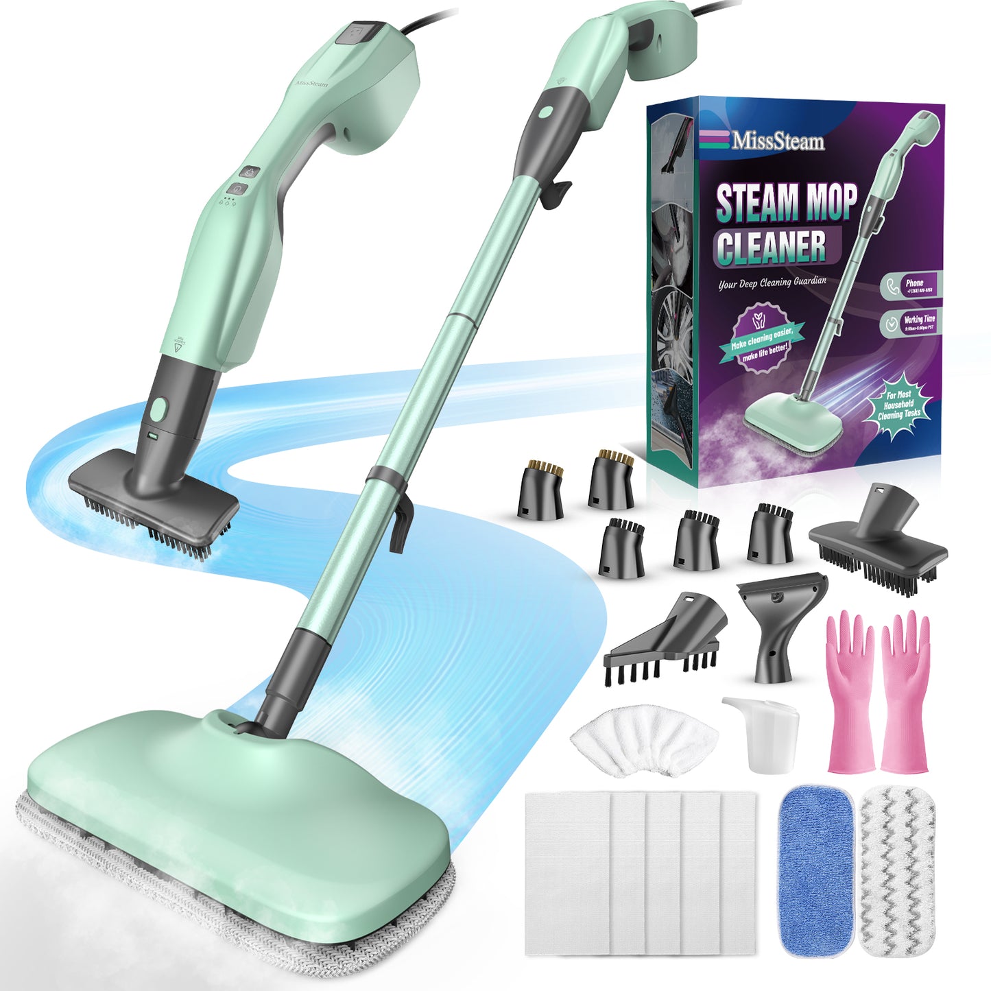 Standable Safe & High Temp Steam Mop Cleaner for Deep Cleaning, Powerful MultiPurpose and Heavy Duty Handheld Steam Cleaner, Detachable Floor Steamer with 18 Accessory for Hardwood Laminate Tile Grout