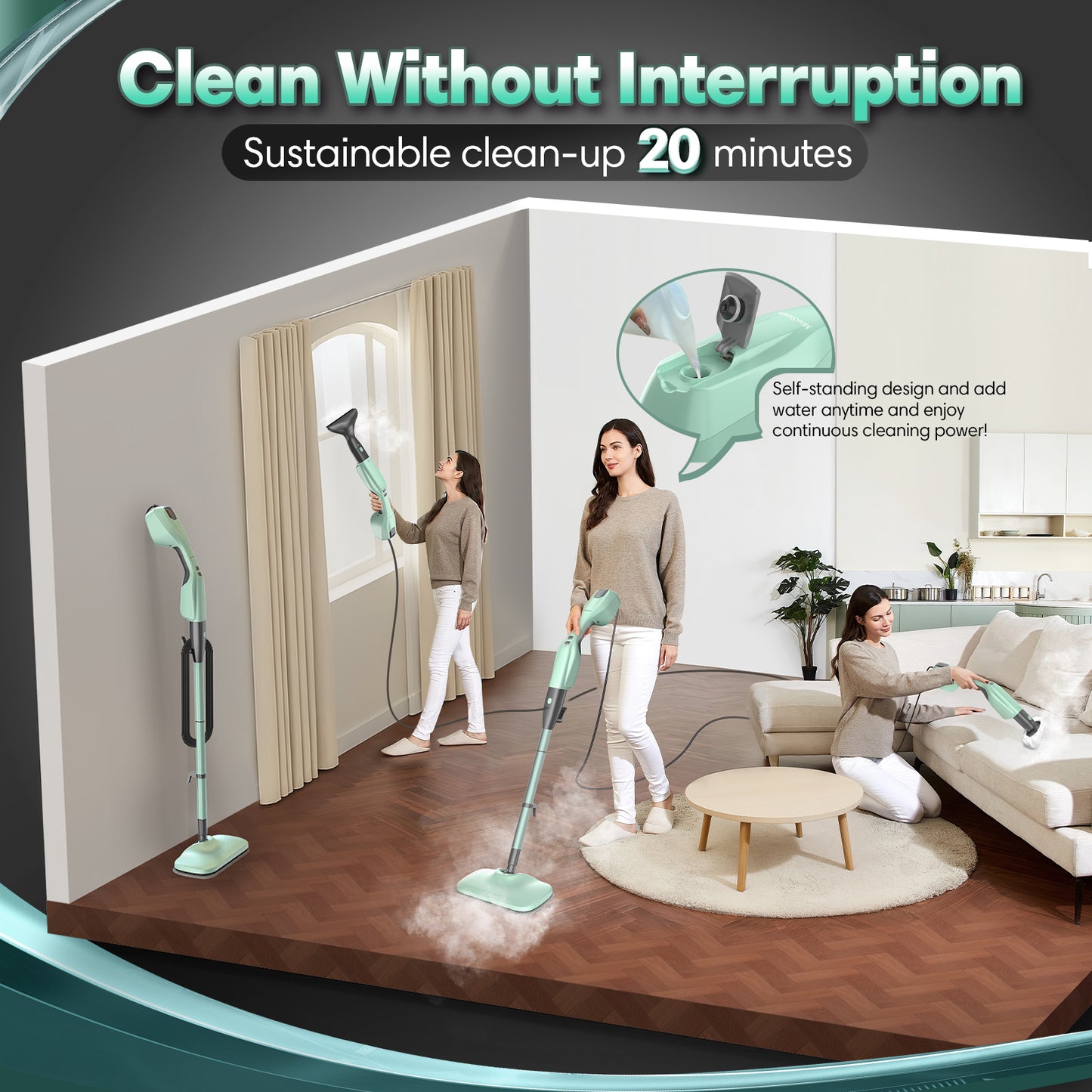 Standable Safe & High Temp Steam Mop Cleaner for Deep Cleaning, Powerful MultiPurpose and Heavy Duty Handheld Steam Cleaner, Detachable Floor Steamer with 18 Accessory for Hardwood Laminate Tile Grout